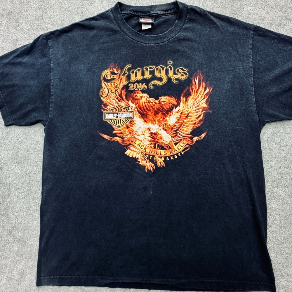 Harley Davidson T-Shirt Size XL Sturgis Flaming Eagle Black Hills Rally Deadwood